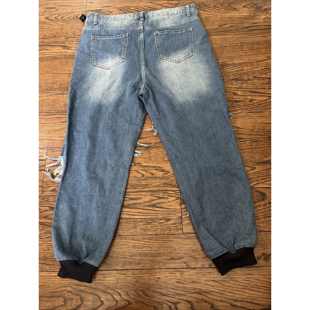 Madonna & Co Denim Jeans W/ Skirt Overlay XL Distressed Cinched Ankle $139 MSRP - Picture 8 of 12